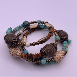 Boho Blue and Brown Spiral Bead Bracelet